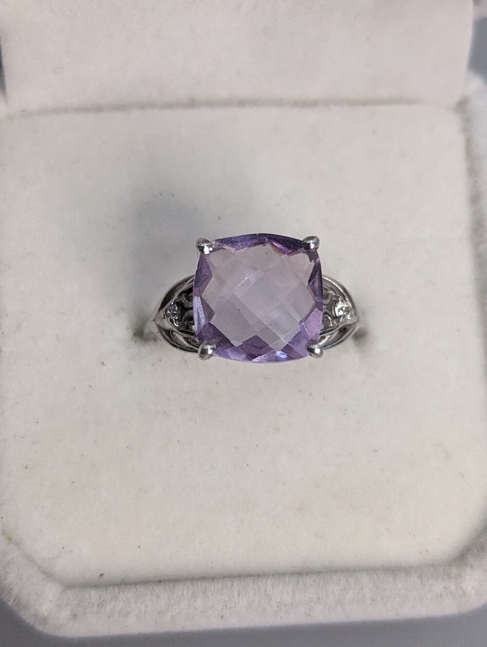 New Sterling Silver Rose Cut Amethyst Ring Square Cushion Cut Gemstone Size 7